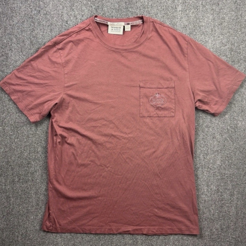 Scotch & Soda Men's Size Large T-shirt Front Pocket Embroidered Burgundy